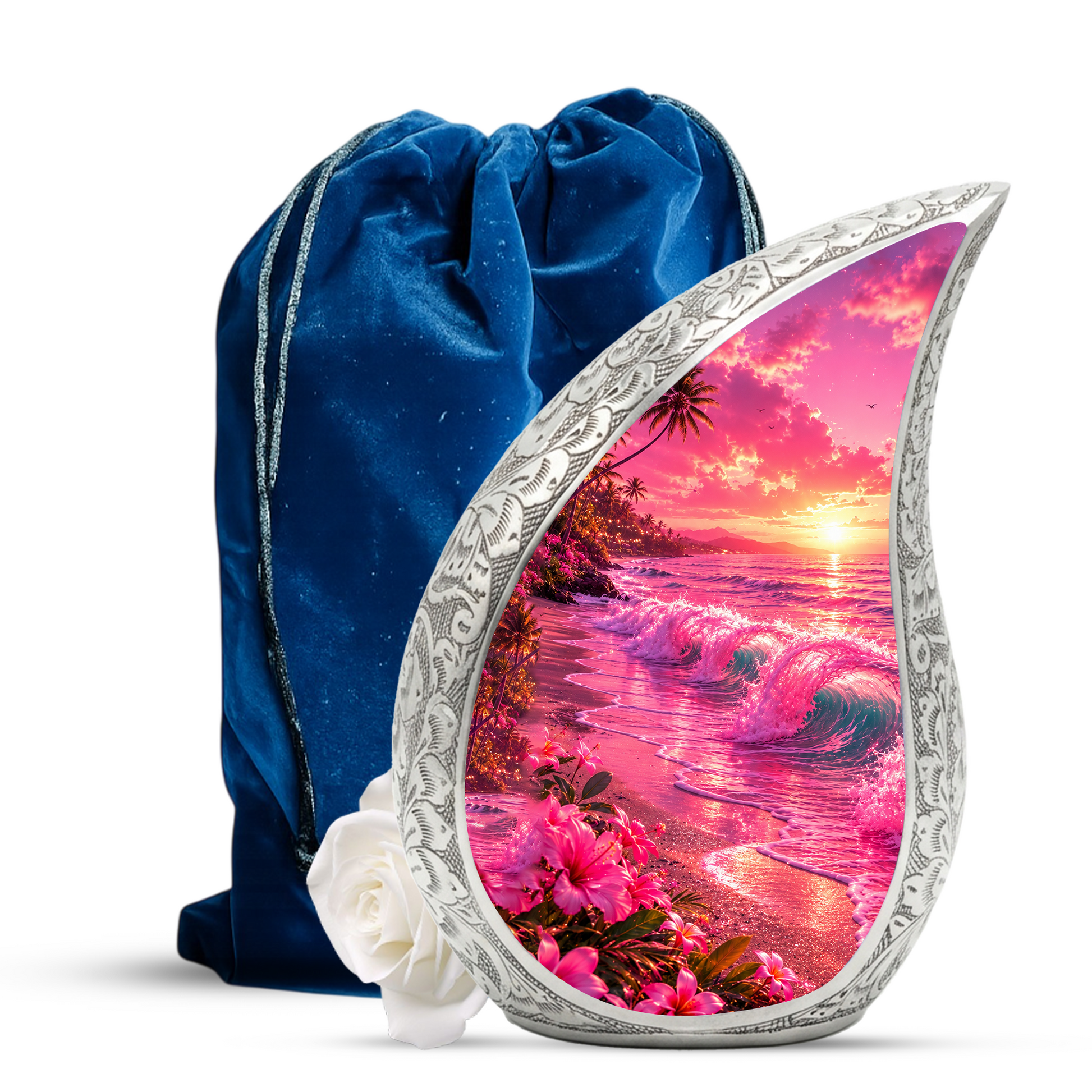 Pink Beach Cremation Urn for Adult Ashes | Beautiful Ocean Wave & Sunset Urn for Mom, Women & Loved Ones