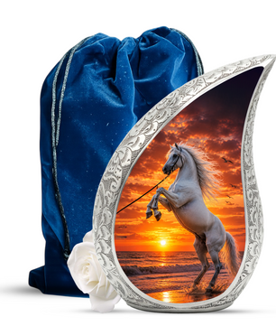 White Horse Adult Urn for Human Ashes – Sunset Memorial Adult Cremation Urn