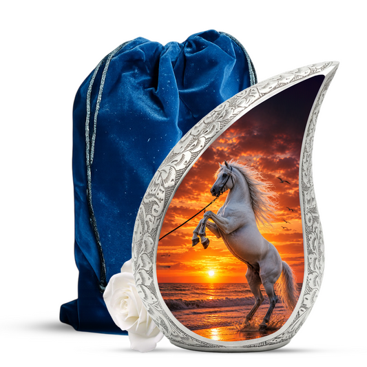 White Horse Adult Urn for Human Ashes – Sunset Memorial Adult Cremation Urn