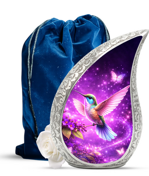 Hummingbird Personalized Cremation Urn – Teardrop Style Aluminum Memorial Urn, 10 Inch