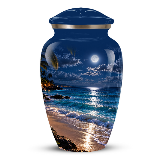 Moonlit Beach Memorial Urn, Ocean Wave Urn ,Adult Cremation Urn for Ashes