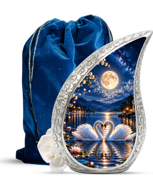 Swan Urn for Ashes, Romantic Swan Lake Cremation Urn for human Ashes