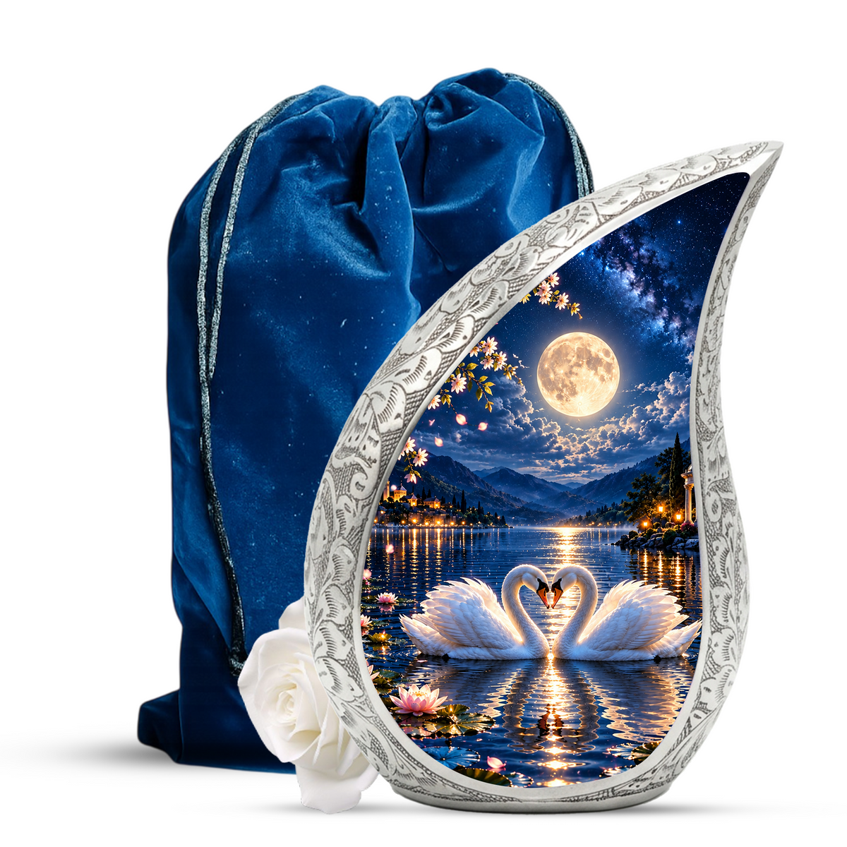 Swan Urn for Ashes, Romantic Swan Lake Cremation Urn for human Ashes