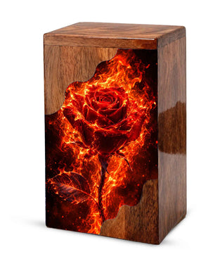 Fiery Rose Wooden Cremation Urn – Personalized Memorial Urn for Human Ashes