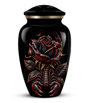 Black Rose & Scorpion Cremation Urn – Gothic Adult Memorial Urn for Ashes