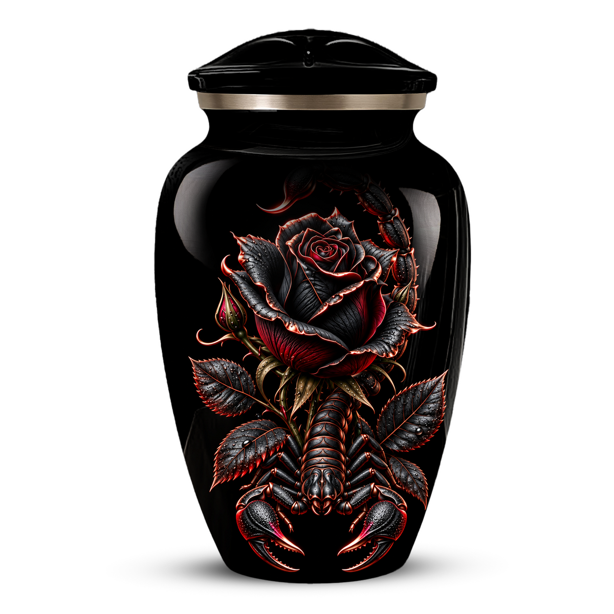 Black Rose & Scorpion Cremation Urn – Gothic Adult Memorial Urn for Ashes