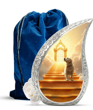 Personalized Dog Cremation Urn – Teardrop Style Aluminum Pet Memorial Urn, 10 Inch