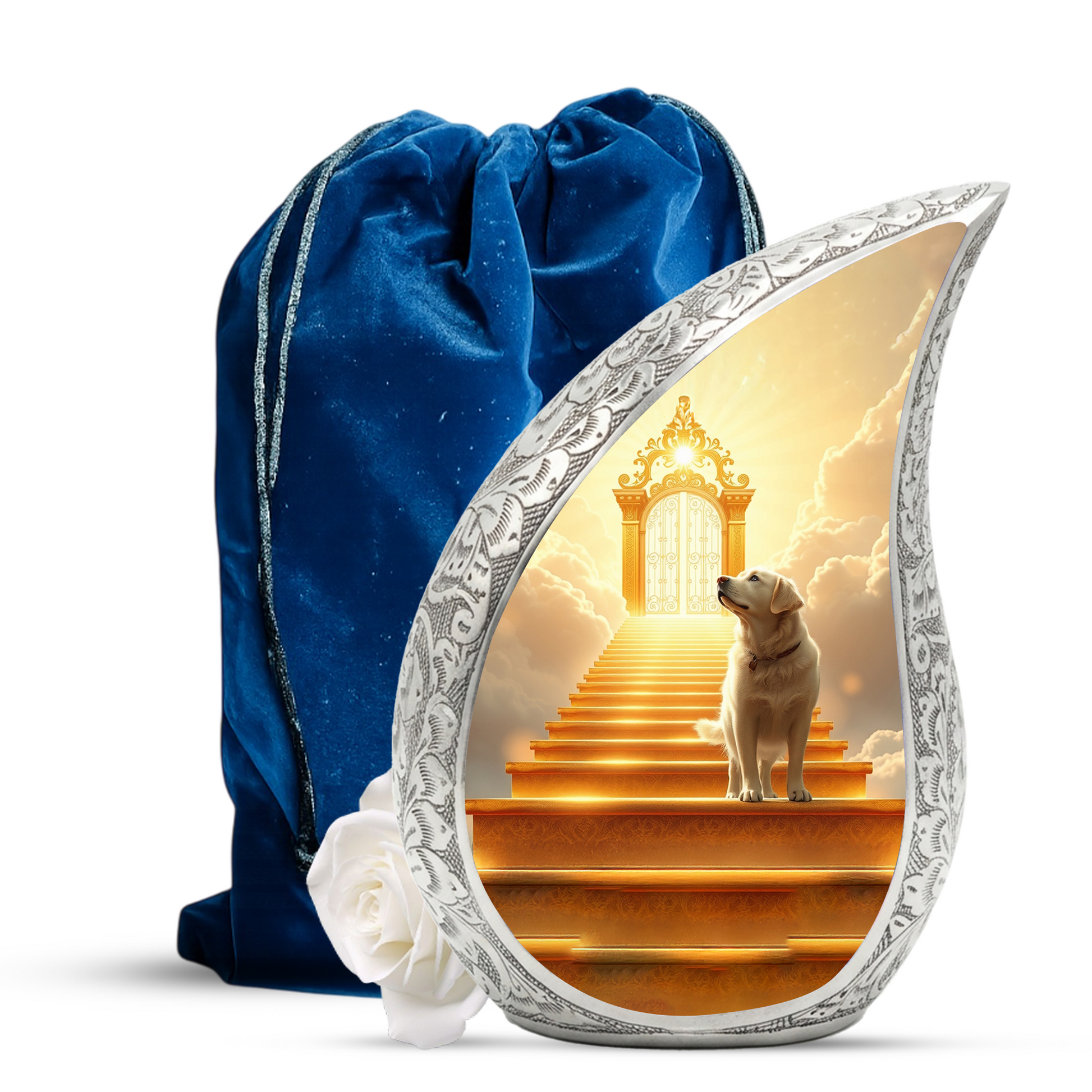Personalized Dog Cremation Urn – Teardrop Style Aluminum Pet Memorial Urn, 10 Inch