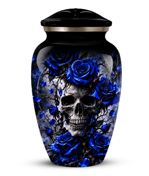 Blue Rose Skull Adult Urn for Ashes – Memorial Cremation Urn for Adults,