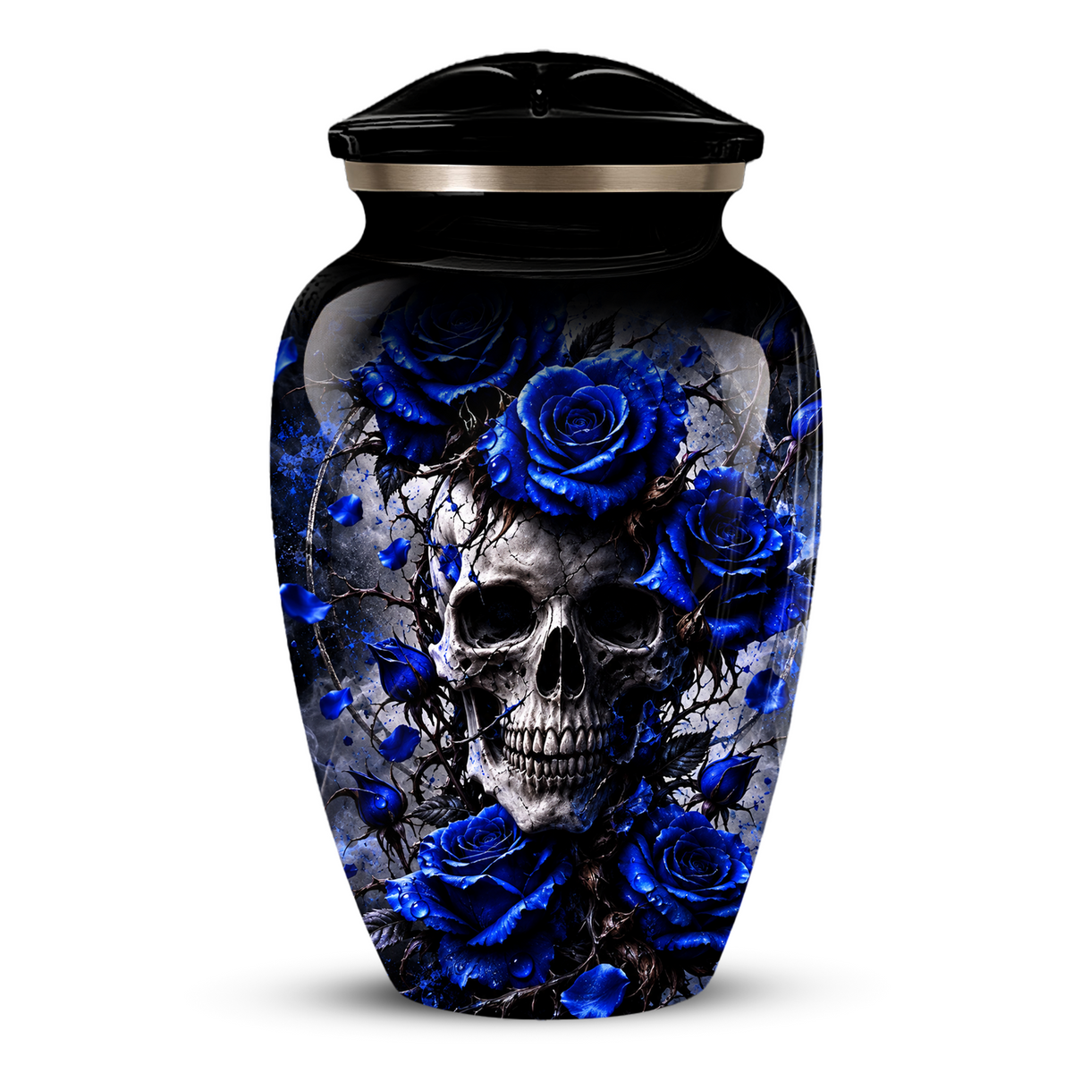 Blue Rose Skull Adult Urn for Ashes – Memorial Cremation Urn for Adults,