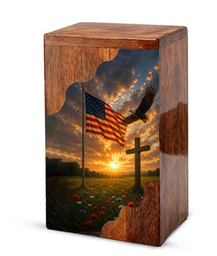 Christian Cross Wooden Cremation Urn | Religious Memorial Urn for Human Ashes
