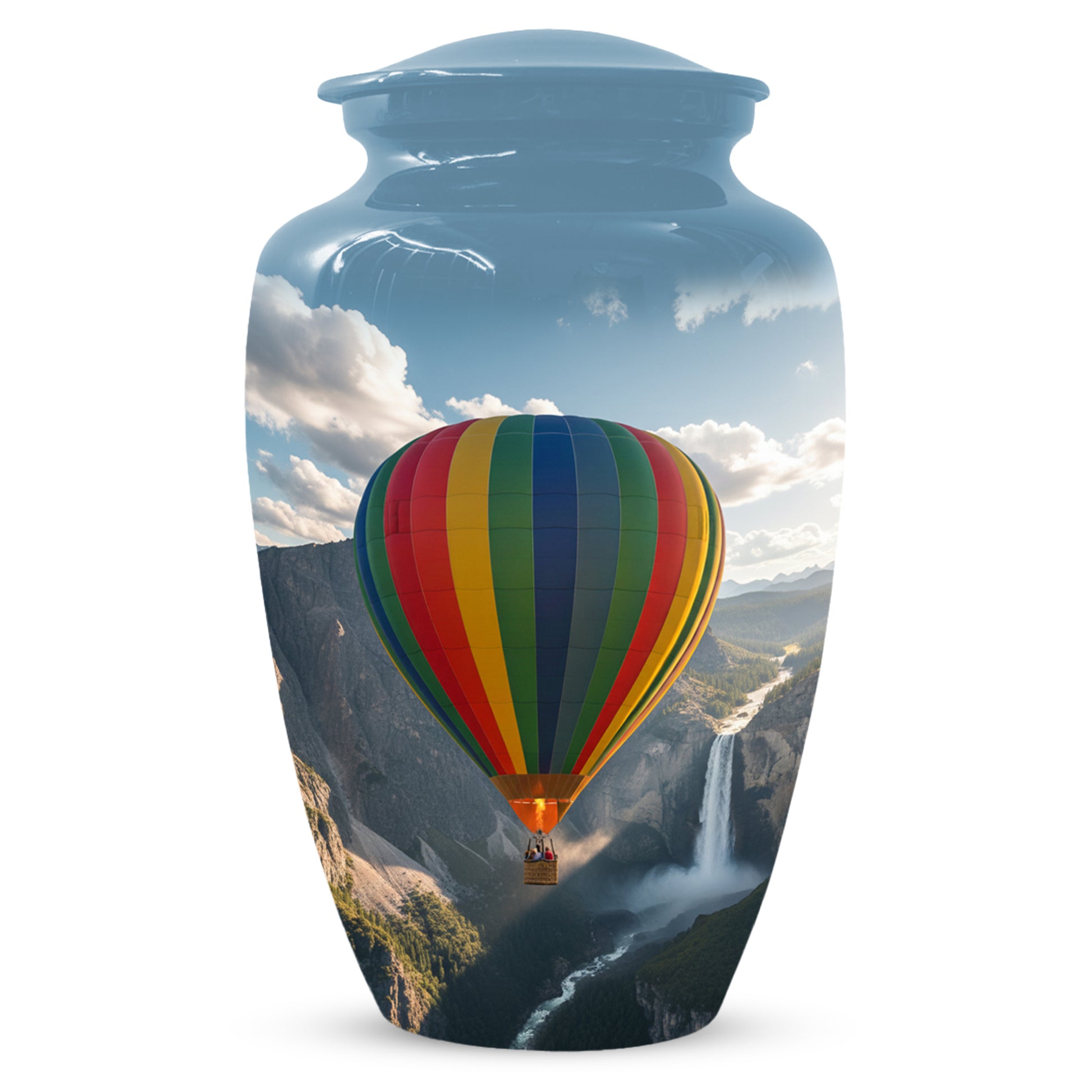 Hot Air Balloon Cremation Urn for Adult Ashes | Scenic Mountain & Waterfall Memorial Adult Urn