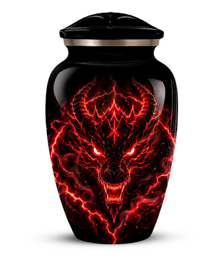 Red Dragon Cremation Urn for Ashes | Personalized Dragon Memorial Urn | Black & Red Fantasy Adult Urn