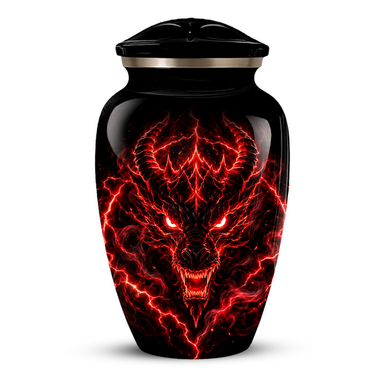 Red Dragon Cremation Urn for Ashes | Personalized Dragon Memorial Urn | Black & Red Fantasy Adult Urn