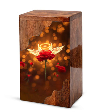 Wooden Cremation Urn – Angel Rose Memorial Urn | Custom Wooden Memorial Urn for Mom