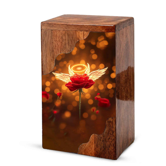 Wooden Cremation Urn – Angel Rose Memorial Urn | Custom Wooden Memorial Urn for Mom