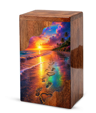 Beach Wooden Cremation Urn for Human Ashes | Ocean Sunset Memorial Urn