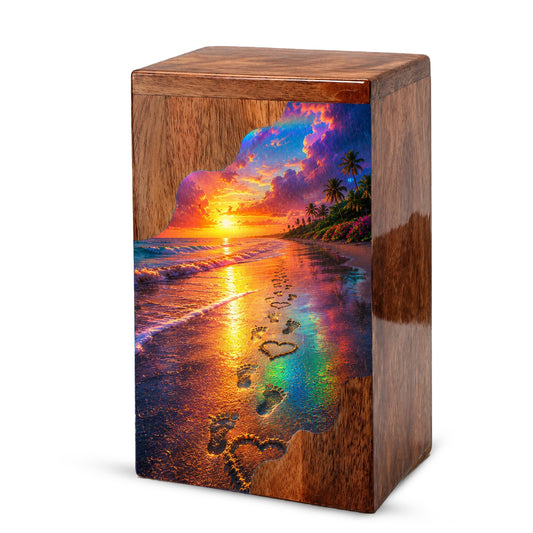 Beach Wooden Cremation Urn for Human Ashes | Ocean Sunset Memorial Urn