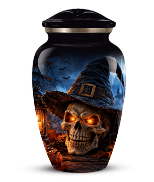 Halloween Skull Adult Urn for Ashes – Gothic Witch Hat Cremation Urn for Adults