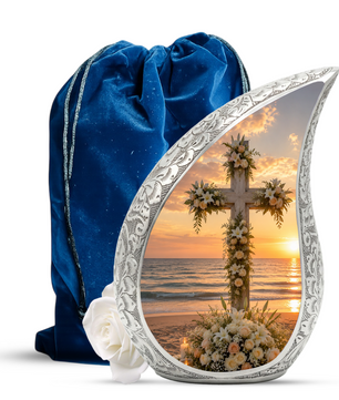 Cross Beach Urn for Human Ashes | Wooden Ocean & Beach Cremation Urn