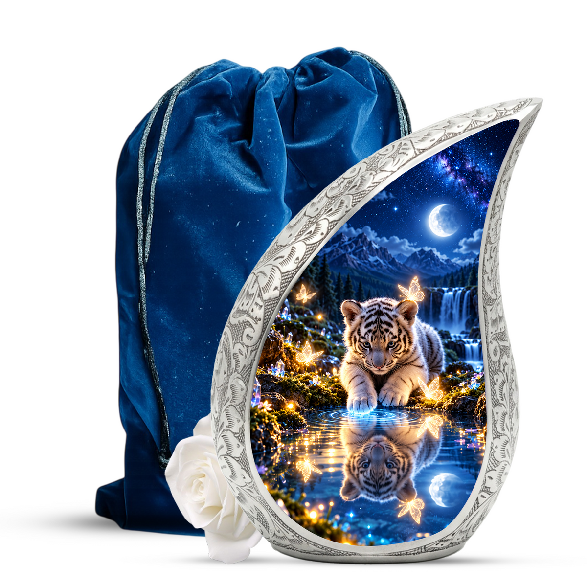 Tiger Cub Urn for Ashes, keepsake White Tiger Cremation Urn