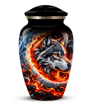 Personalized Wolf Cremation Urn for Ashes, Fiery Wolf Adult Memorial Urn,  Custom Adult Urn