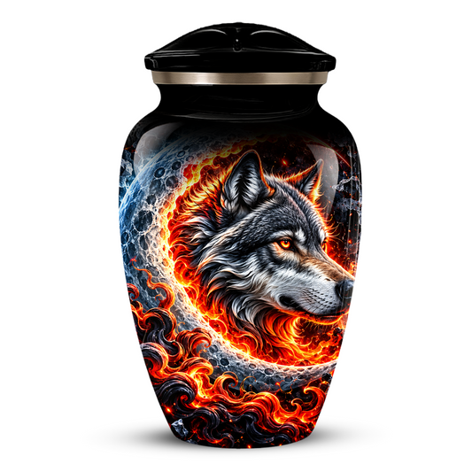 Personalized Wolf Cremation Urn for Ashes, Fiery Wolf Adult Memorial Urn,  Custom Adult Urn