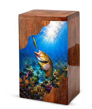 Fishing Wooden Cremation Urn – Fishing in Heaven Memorial Urn for Human Ashes