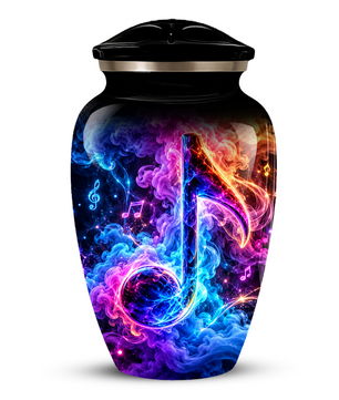 Musical Note Cremation Urn for Adult Ashes, Colorful Galaxy Music Memorial Urn, Adult Cremation Urn with Glowing Neon Treble Clef Artwork