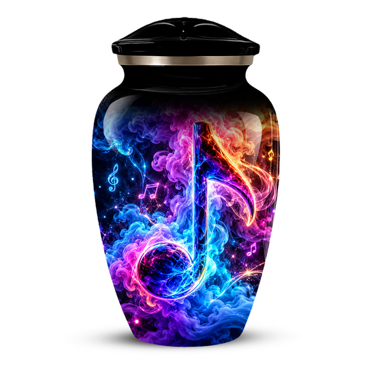Musical Note Cremation Urn for Adult Ashes, Colorful Galaxy Music Memorial Urn, Adult Cremation Urn with Glowing Neon Treble Clef Artwork