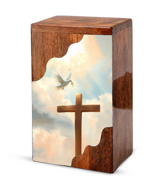 Wooden Cremation Urn – Cross Memorial Urn | Christian Wooden Urn for Ashes