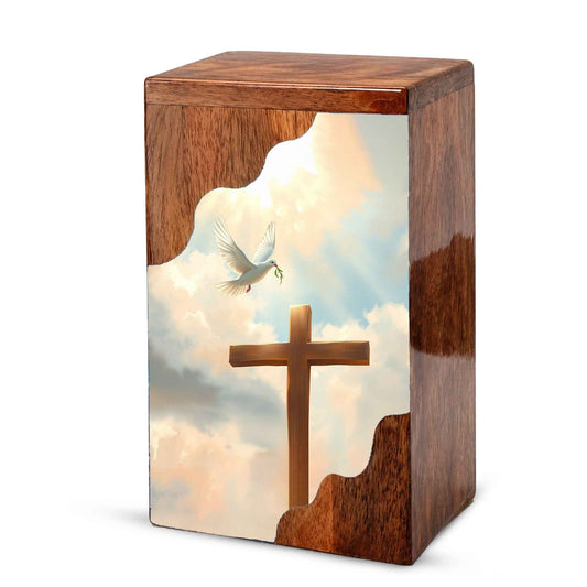 Wooden Cremation Urn – Cross Memorial Urn | Christian Wooden Urn for Ashes