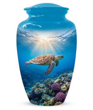 Ocean Wave Cremation Urn for Adult Ashes | Sea Turtle Ocean Theme Memorial Urn