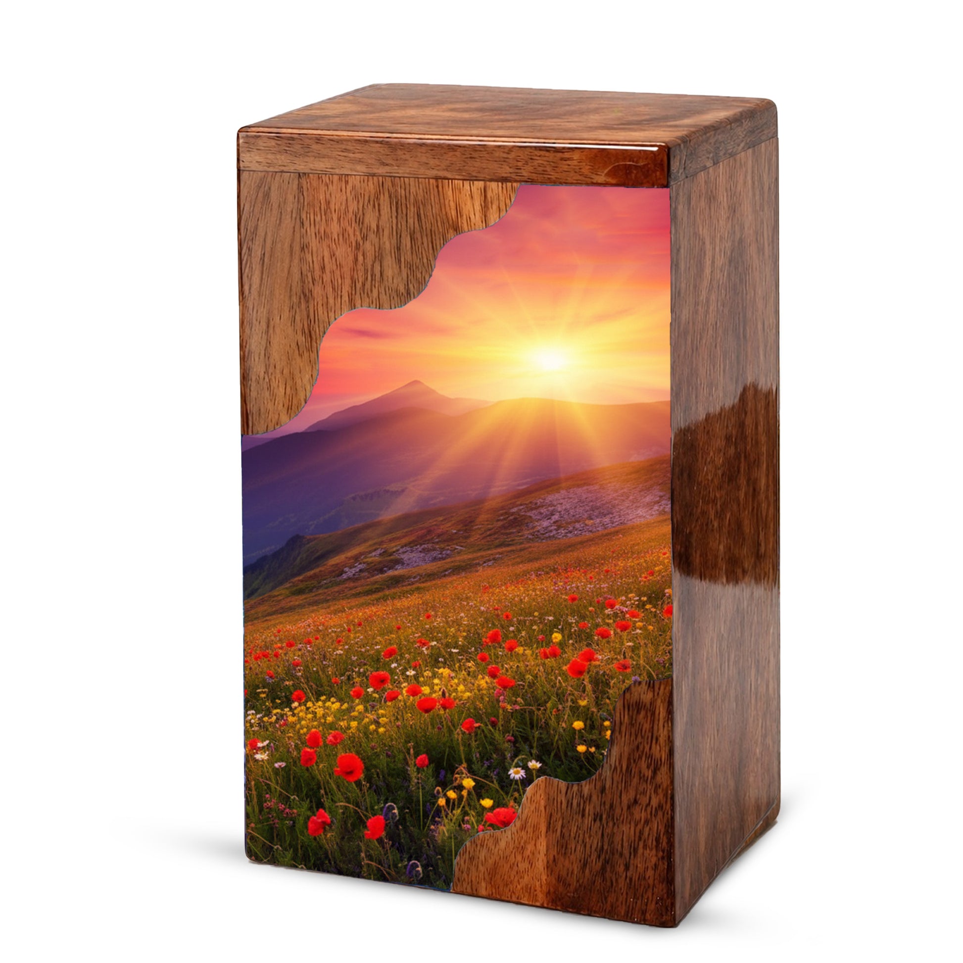 Sunrise Cremation Urn – Custom Wooden Memorial Urn Box for Ashes