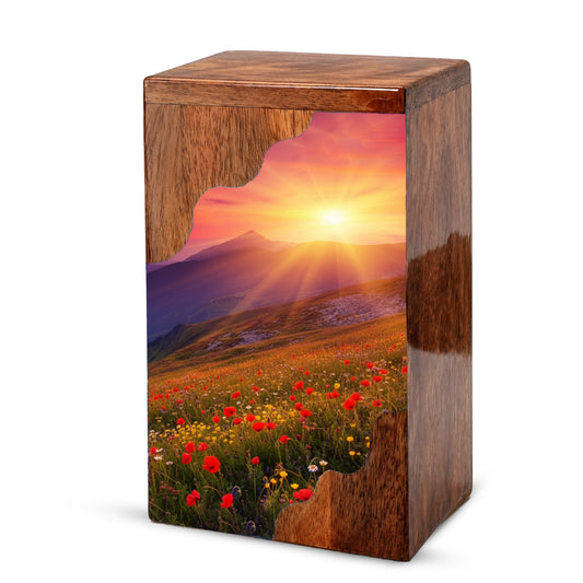 Sunrise Cremation Urn – Custom Wooden Memorial Urn Box for Ashes