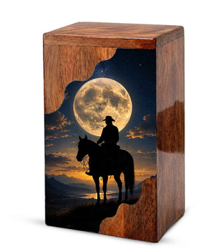 Cowboy Wooden Cremation Urn for Human Ashes