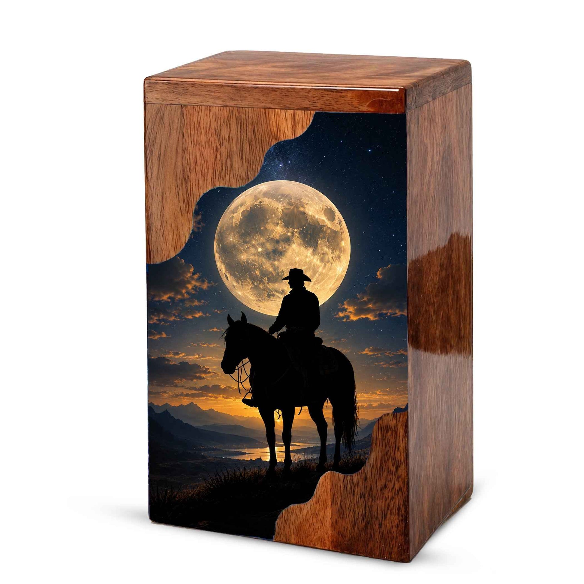 Cowboy Wooden Cremation Urn for Human Ashes