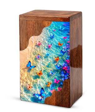 Butterfly Beach Wooden Cremation Urn – Ocean Memorial Urn for Mom