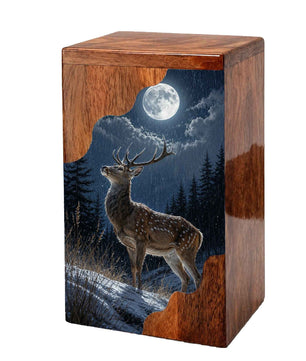 Deer Wooden Cremation Urn – Moonlit Forest Memorial Urn