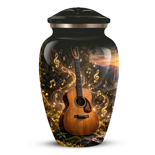 Personalized Guitar Cremation Urn for Ashes, Musical Instrument Urn with Golden Music Notes, Custom Music Lover Urn