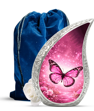 Beautiful Pink Butterfly Flower Cremation Urn for Adult Ashes