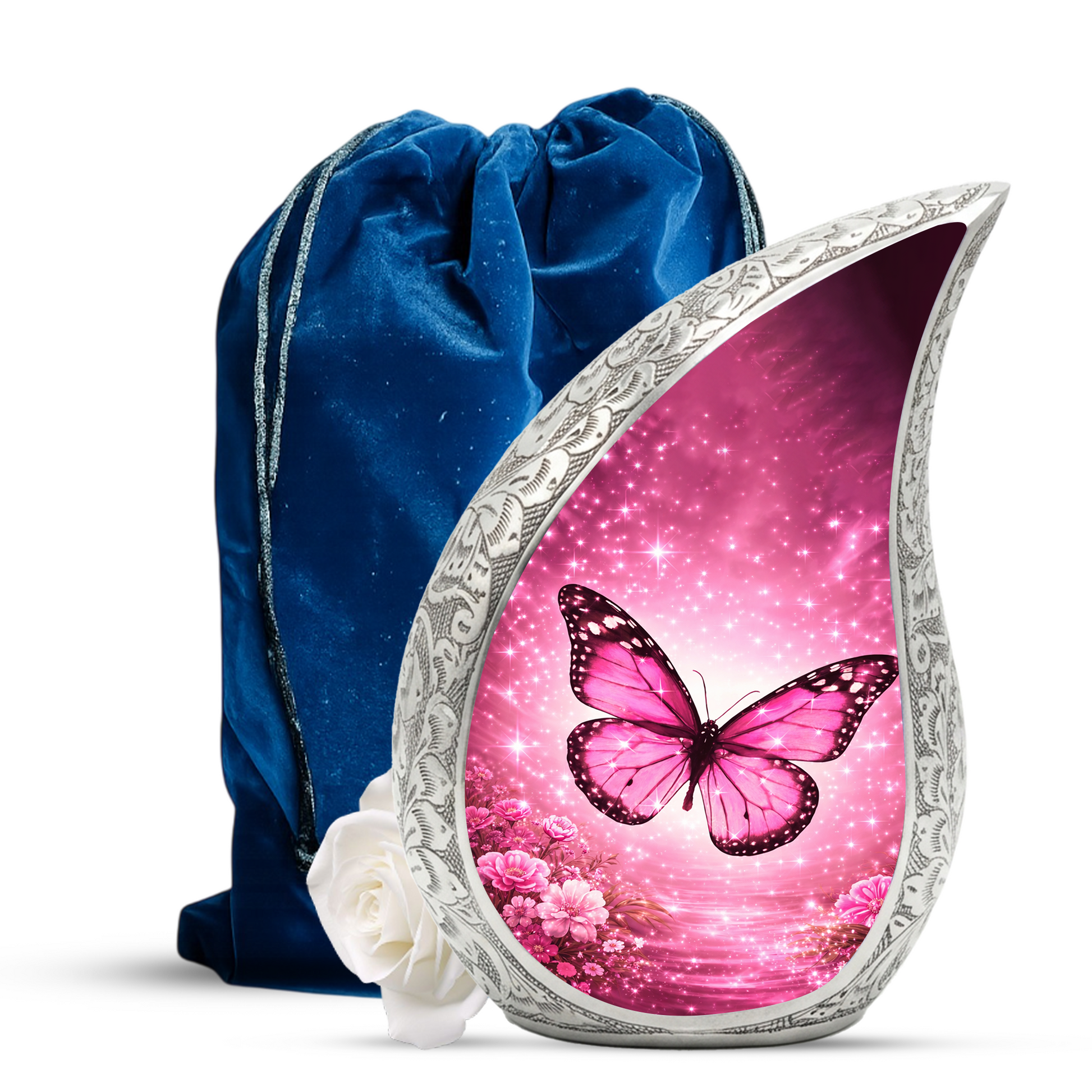 Beautiful Pink Butterfly Flower Cremation Urn for Adult Ashes