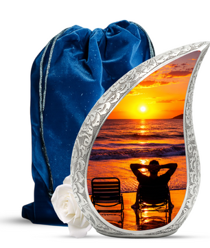 Beach Sunset Urn for Human Ashes | Wooden Ocean Sunset Cremation Urn | Beach Memorial Urn