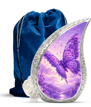 Butterfly Urn for Human Ashes | Purple Floral Adult Cremation Urn | Beautiful Butterfly Memorial Urn for Ashes