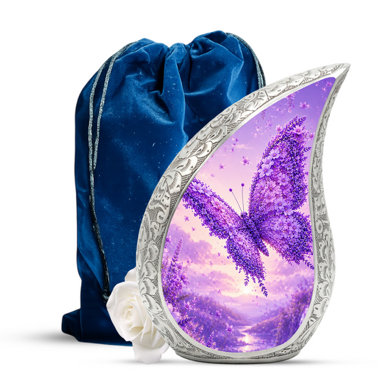 Butterfly Urn for Human Ashes | Purple Floral Adult Cremation Urn | Beautiful Butterfly Memorial Urn for Ashes
