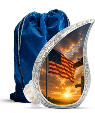 Patriotic Flag Urn for Human Ashes | American Flag Adult Cremation Urn | Memorial Urn for Adults & Ashes