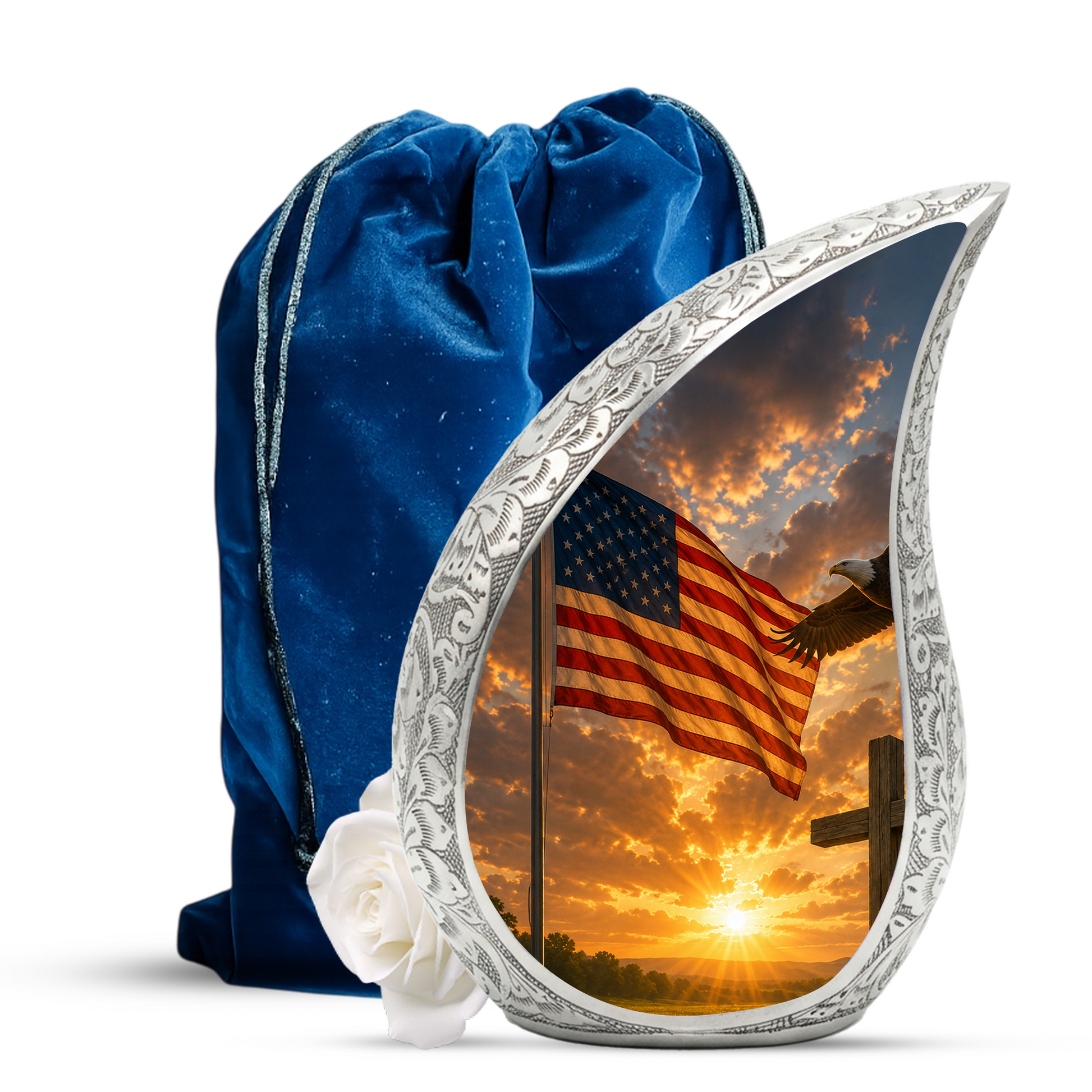 Patriotic Flag Urn for Human Ashes | American Flag Adult Cremation Urn | Memorial Urn for Adults & Ashes