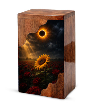Sunflower Wooden Cremation Urn for Mom | Eclipse Memorial Urn for Human Ashes