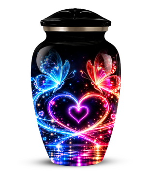 Personalized Butterfly Cremation Urn for Ashes, Heart Memorial Adult Urn, Blue and Red Cremation Urn