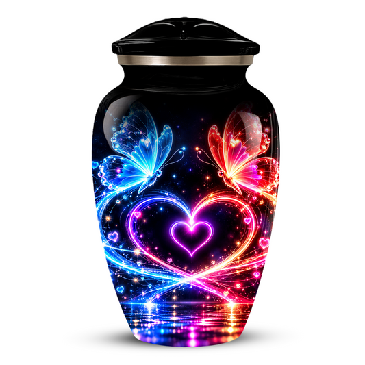Personalized Butterfly Cremation Urn for Ashes, Heart Memorial Adult Urn, Blue and Red Cremation Urn